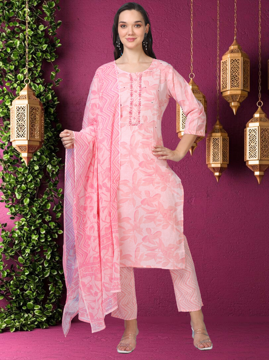 Barbie on Break – Embroidered Light Pink Cotton 3-Piece Set (2DF-2-C6)