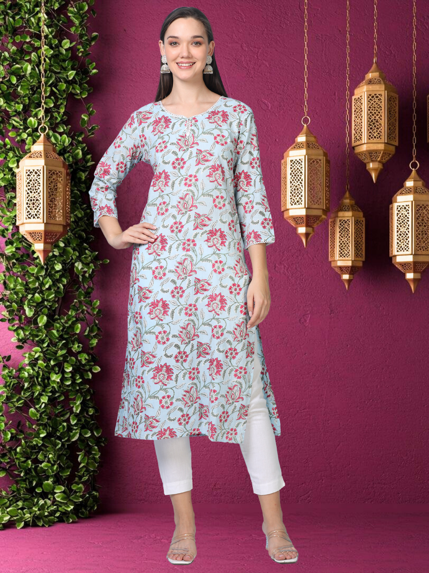 Skyline– Light Blue Cotton Kurti (2TP-6-A4)