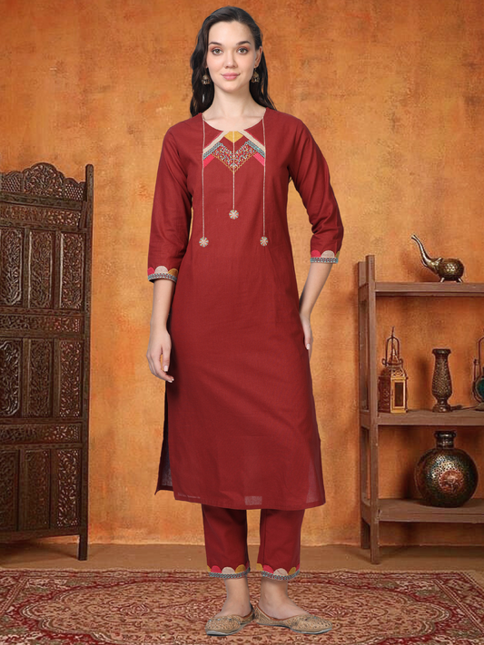 Red Alert – Reddish-Maroon Embroidered Co-ord Set (1KB-2-B2)