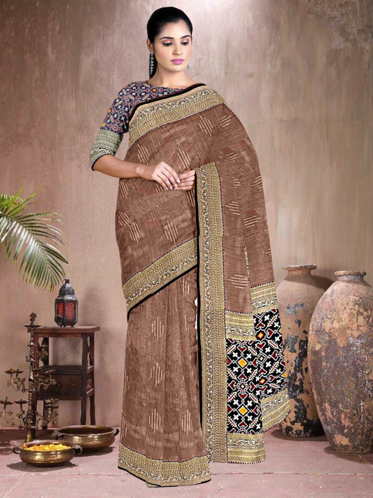 Brown-Navy Elegance – Tussar Silk Saree (BR-NB-K20F15)