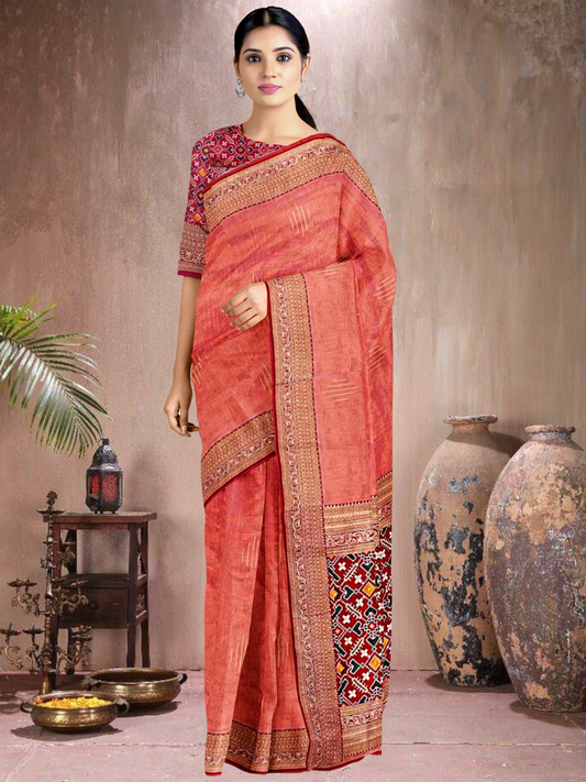 Peach-Red Glow – Tussar Silk Saree (PC-R-K20F15)