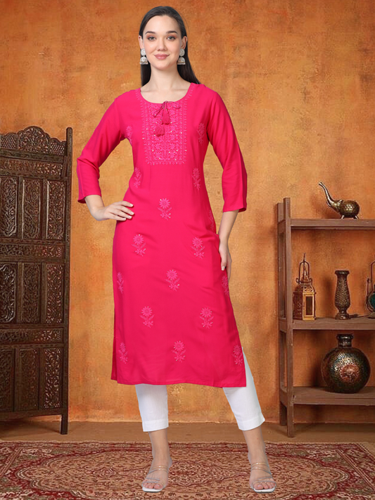 Hot Pink Stare Stopper – Chikankari Cotton Kurti (2FW-2-A1)