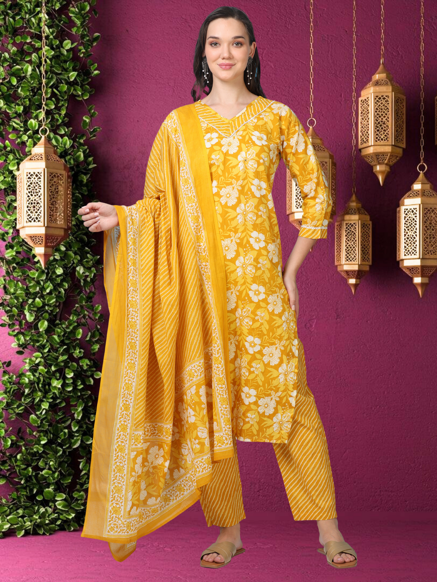 Sunflare Serenity – Yellow Printed 3-Piece Set (2TP-4-C5)
