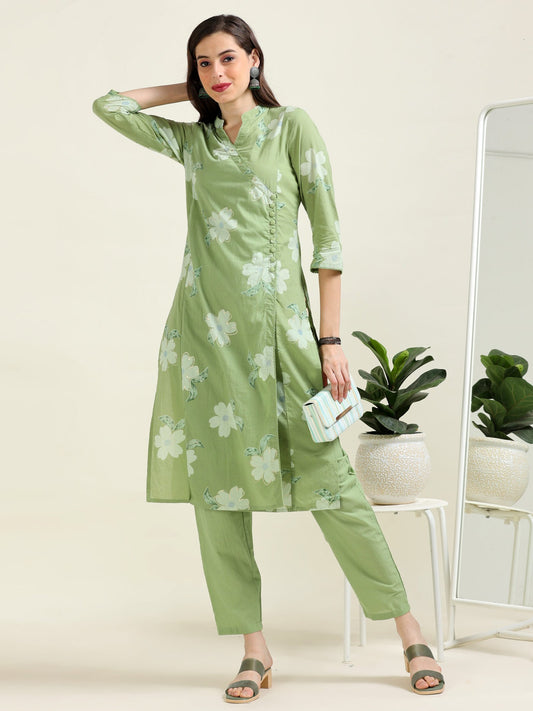 Seafoam Simplicity – Angrakha Sea-Green Cotton 2 piece set (2FW-5-B17)