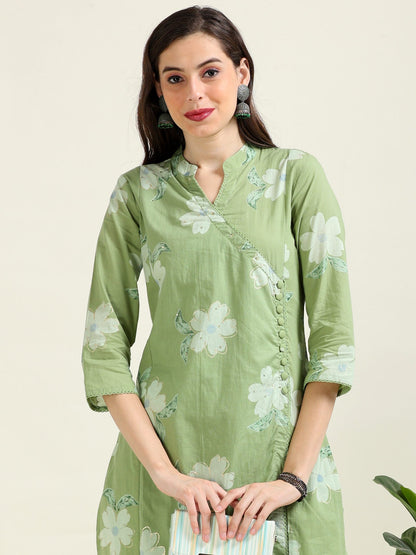 Seafoam Simplicity – Angrakha Sea-Green Cotton 2 piece set (2FW-5-B17)