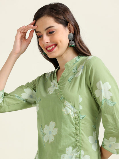 Seafoam Simplicity – Angrakha Sea-Green Cotton 2 piece set (2FW-5-B17)