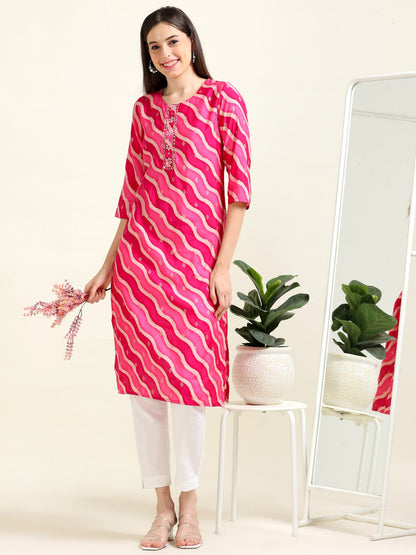 Pink Leheriya College Charm – Silk Blend Straight Kurti  (2AA-2- A11)