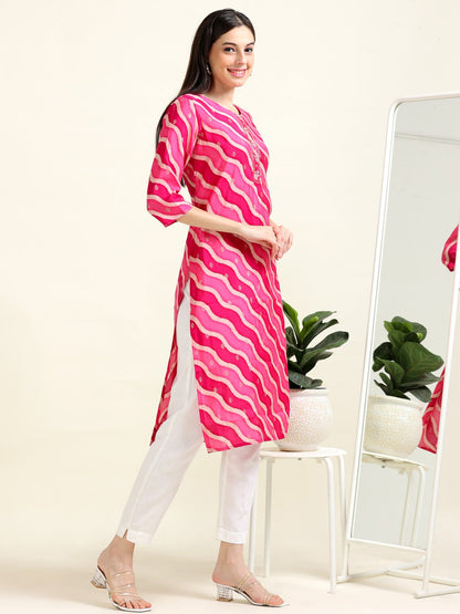 Pink Leheriya College Charm – Silk Blend Straight Kurti  (2AA-2- A11)