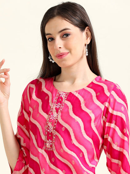 Pink Leheriya College Charm – Silk Blend Straight Kurti  (2AA-2- A11)