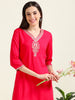 Hot Pink Embroidered Delight – Straight Viscose Kurti  (2AA-2-A4)