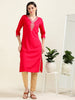 Hot Pink Embroidered Delight – Straight Viscose Kurti  (2AA-2-A4)