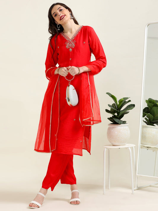 Radiant Rouge Royalty – Red Jardoshi Embroidered 3 piece set (2AA-2-C3)