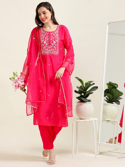 Pink Radiance – Hot Pink Pearl Embroidered Bridesmaid Set (2AA-2-C4)