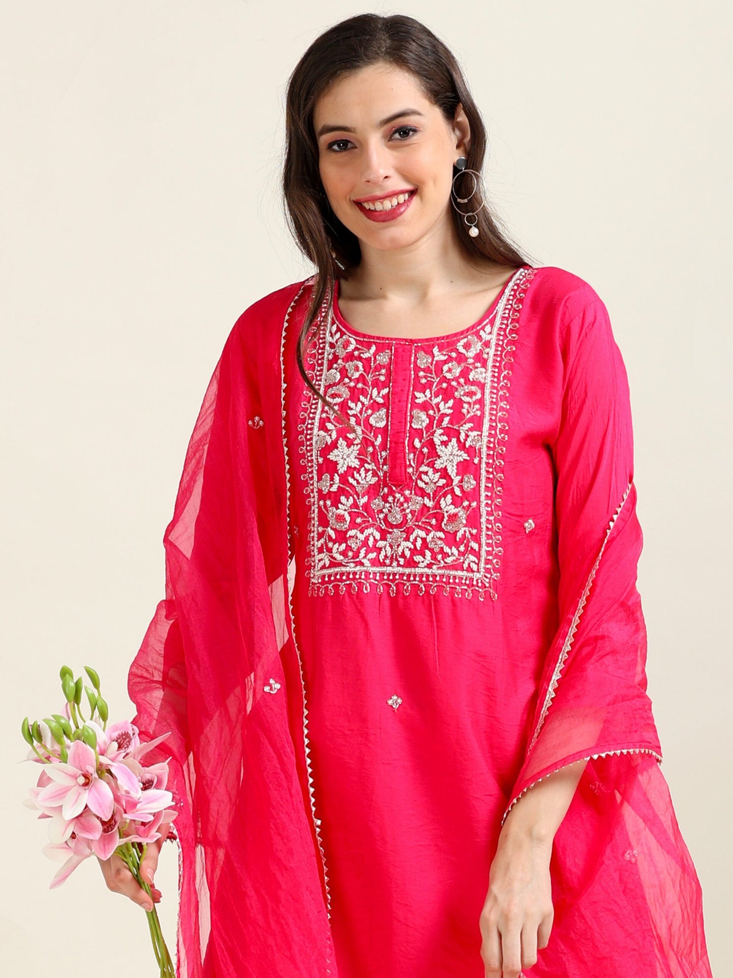 Pink Radiance – Hot Pink Pearl Embroidered Bridesmaid Set (2AA-2-C4)