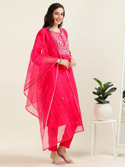 Pink Radiance – Hot Pink Pearl Embroidered Bridesmaid Set (2AA-2-C4)