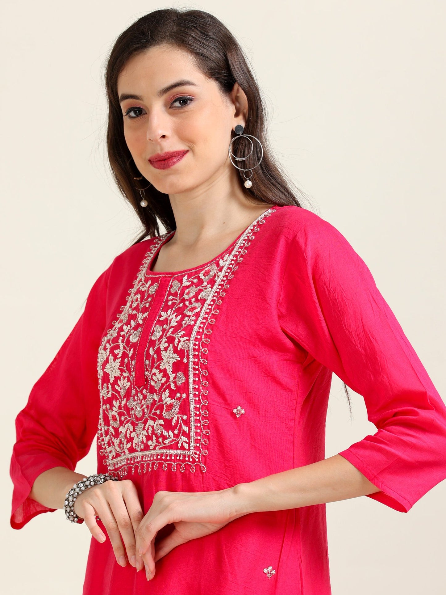 Pink Radiance – Hot Pink Pearl Embroidered Bridesmaid Set (2AA-2-C4)