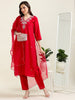 Cherry Red Ethnic Luxe – Viscose-Organza 3-Piece Set (2AA-2-C7)