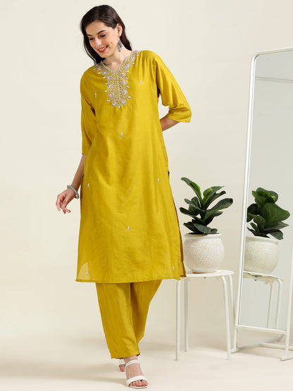 Haldi Glow – Yellow Ochre Pearl Embroidered Suit (2AA-4-C6)