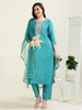 Teal Pearl Dream – Viscose-Organza 3-Piece Set (2AA-6-C6)