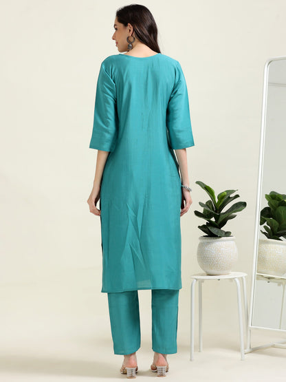 Teal Pearl Dream – Viscose-Organza 3-Piece Set (2AA-6-C6)