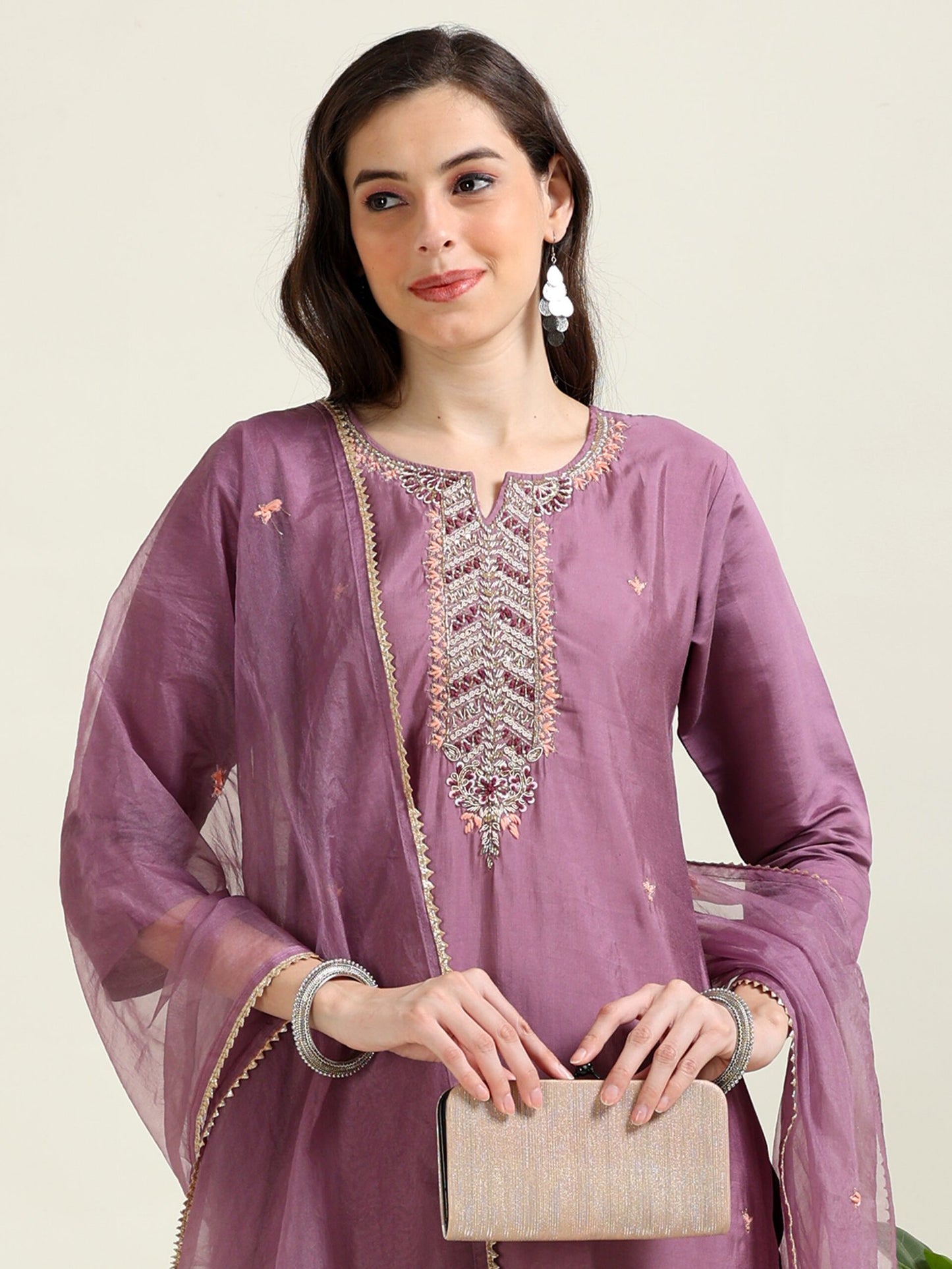 Dusky Mauve Dream – Organza and Viscose Festive 3 piece set (2AA-7-C5)