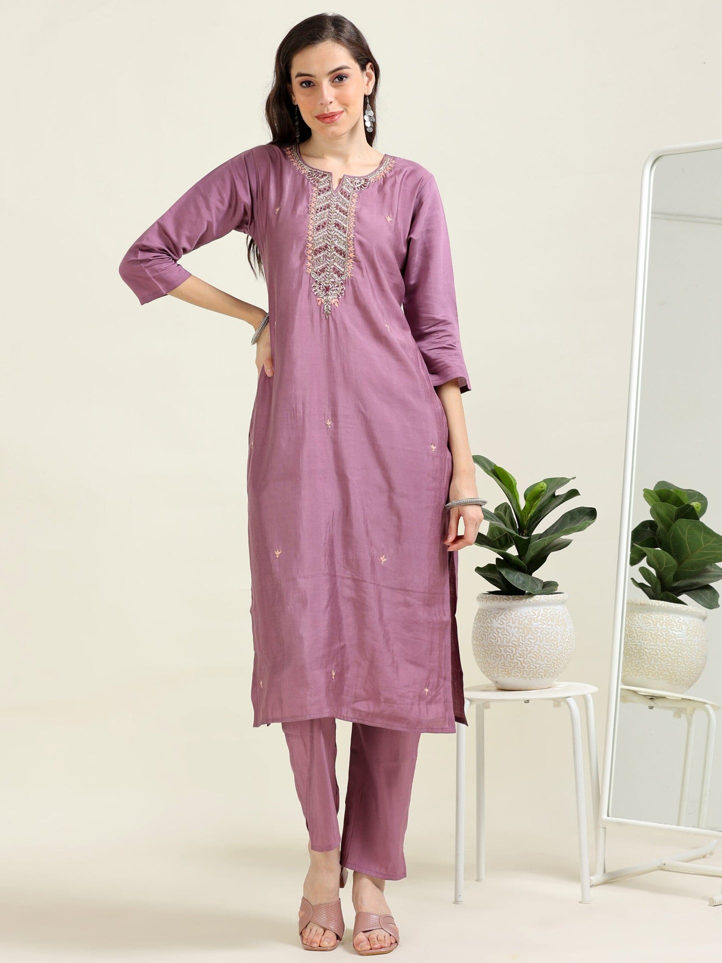 Dusky Mauve Dream – Organza and Viscose Festive 3 piece set (2AA-7-C5)