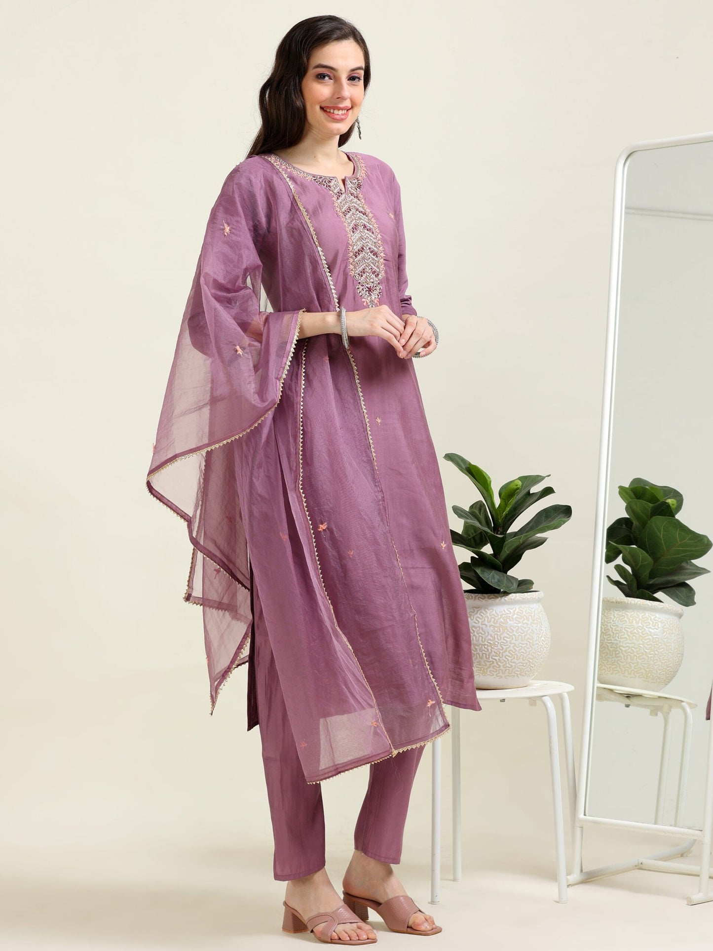 Dusky Mauve Dream – Organza and Viscose Festive 3 piece set (2AA-7-C5)