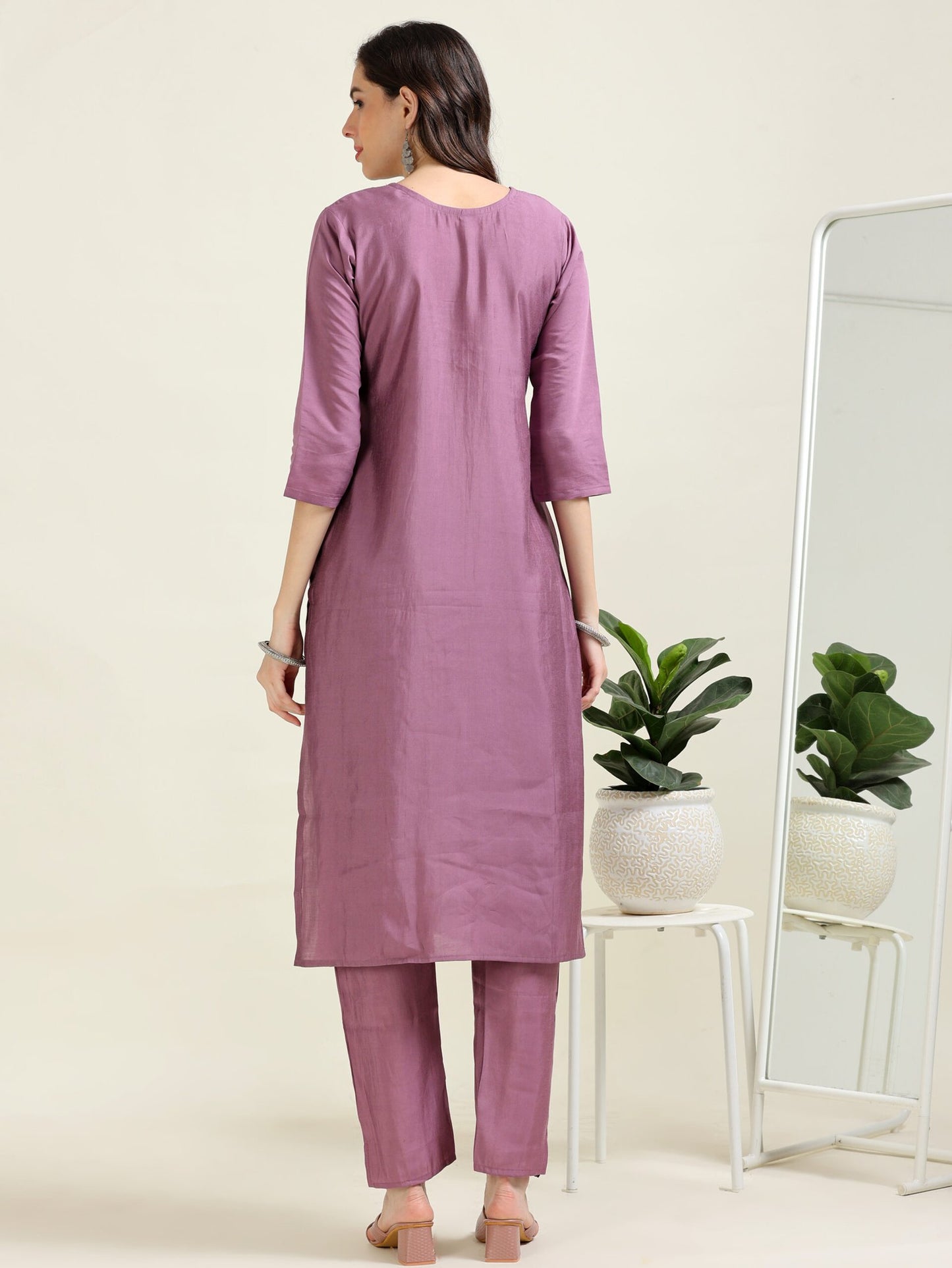 Dusky Mauve Dream – Organza and Viscose Festive 3 piece set (2AA-7-C5)