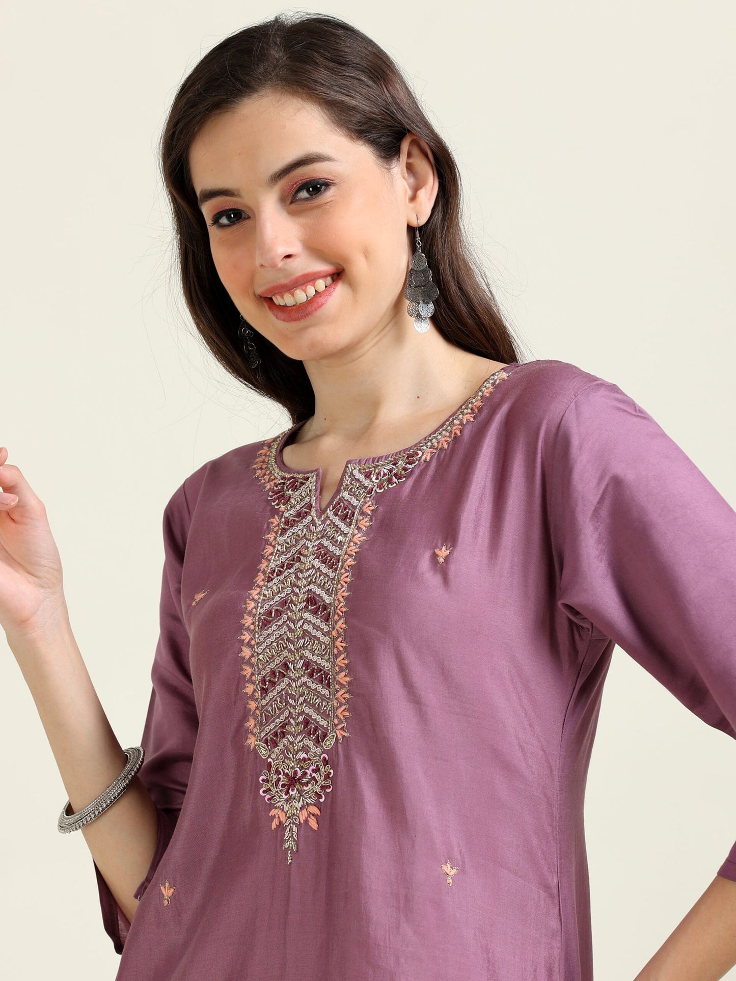 Dusky Mauve Dream – Organza and Viscose Festive 3 piece set (2AA-7-C5)