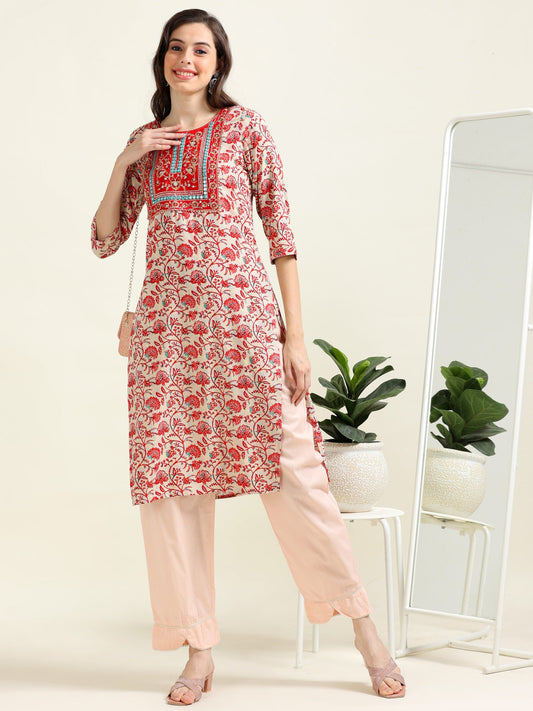 Off-White & Peach Grace – Viscose-Cotton 2-Piece Set (2AA-9-B3)