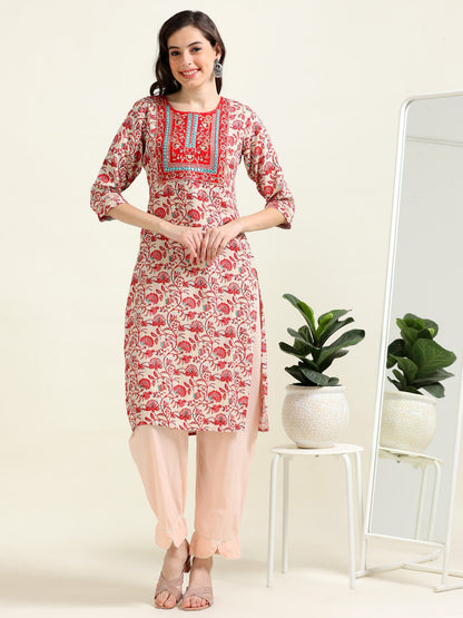 Off-White & Peach Grace – Viscose-Cotton 2-Piece Set (2AA-9-B3)