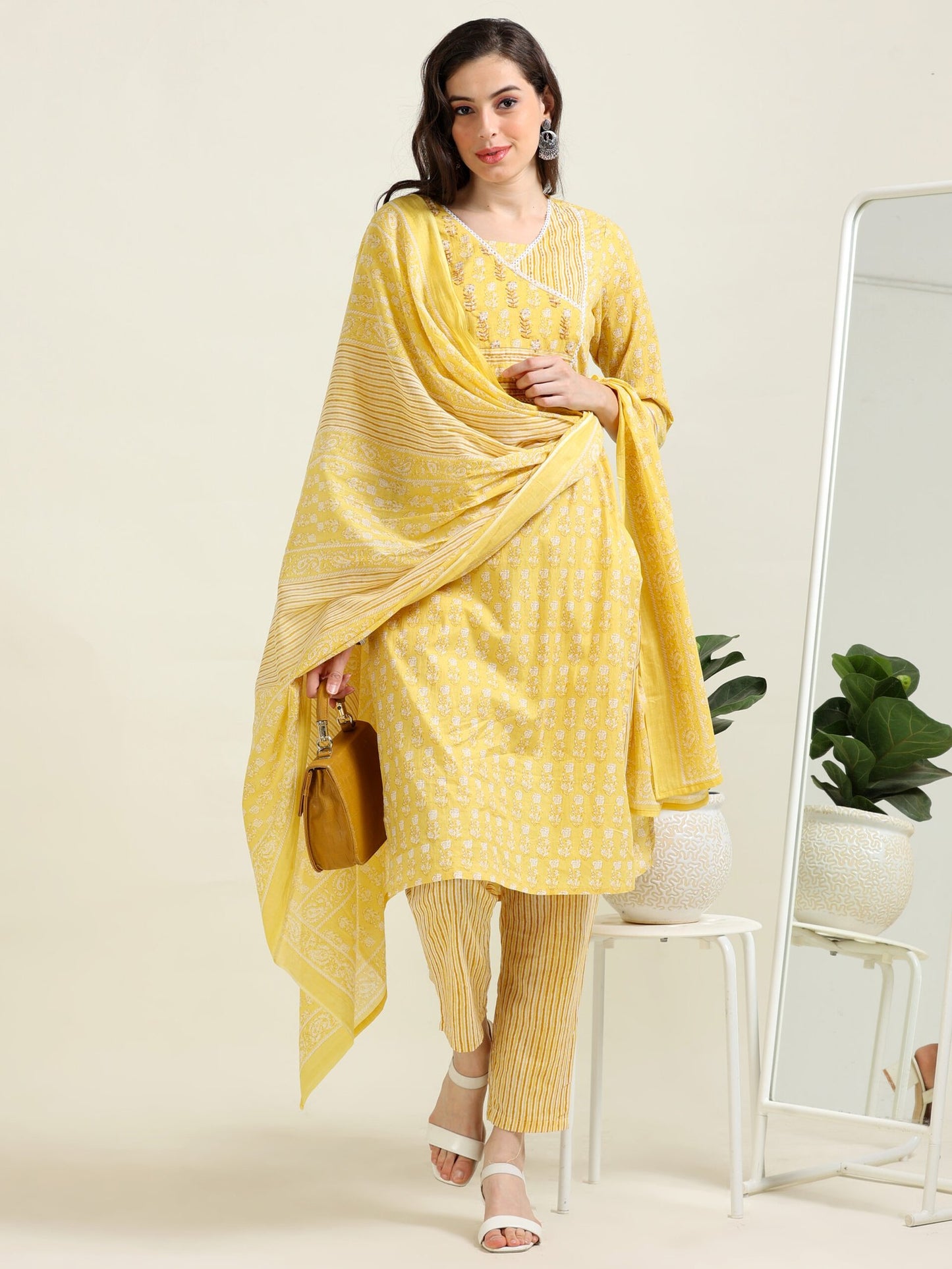 Lemon Yellow Radiance – Embroidered Cotton 3-Piece Set (2DF-4-C2)