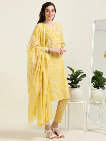 Lemon Yellow Radiance – Embroidered Cotton 3-Piece Set (2DF-4-C2)