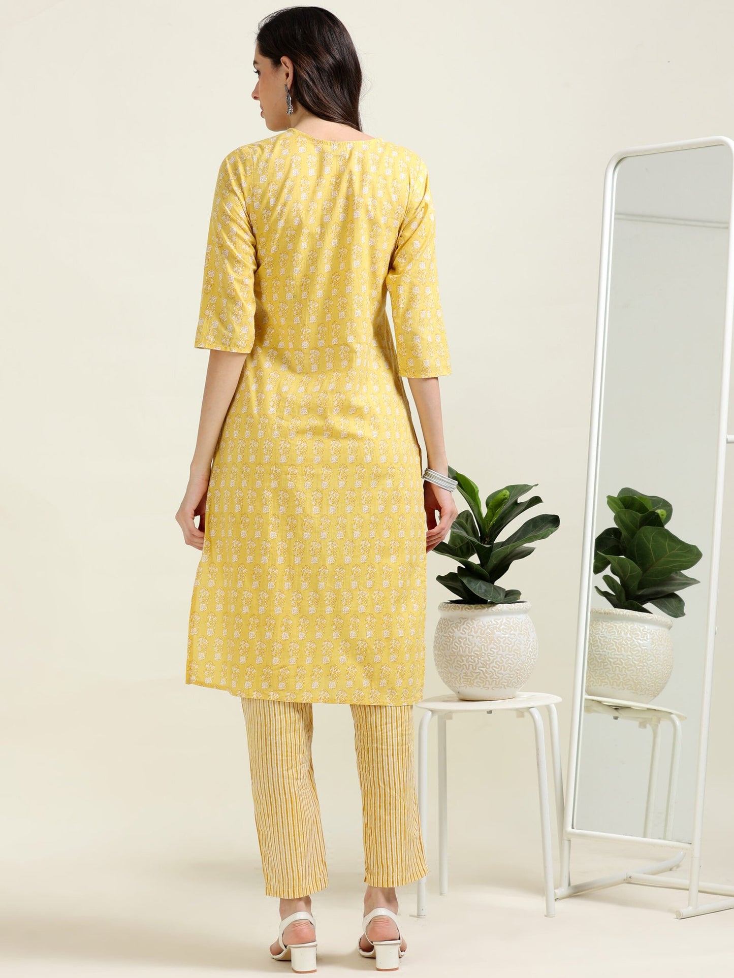 Lemon Yellow Radiance – Embroidered Cotton 3-Piece Set (2DF-4-C2)