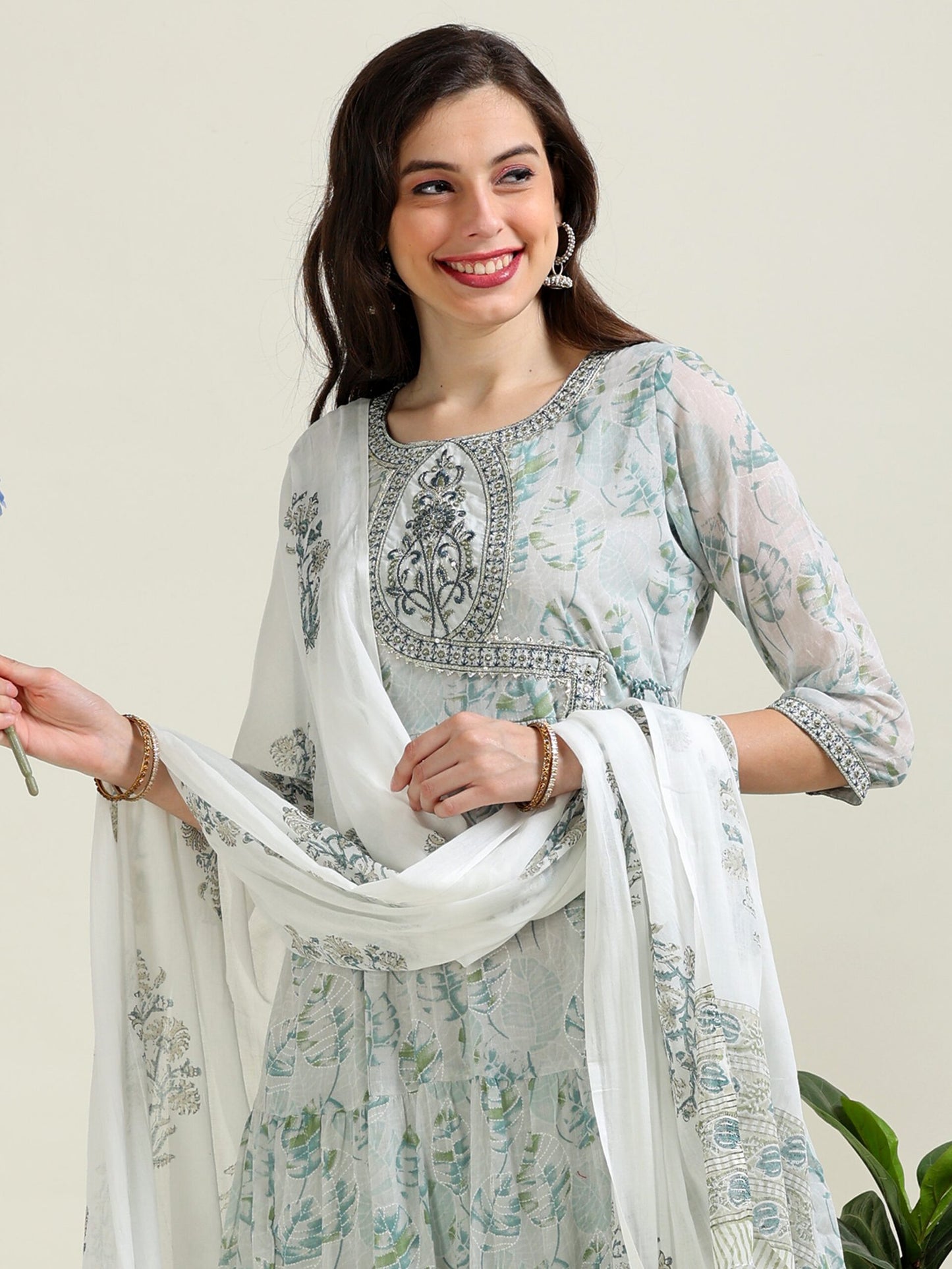 Silver Lining – Light Gray Embroidered Angrakha Kurti Set (2DF-5-C11)
