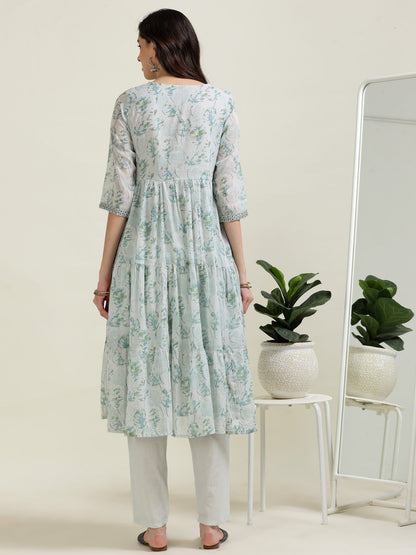 Silver Lining – Light Gray Embroidered Angrakha Kurti Set (2DF-5-C11)