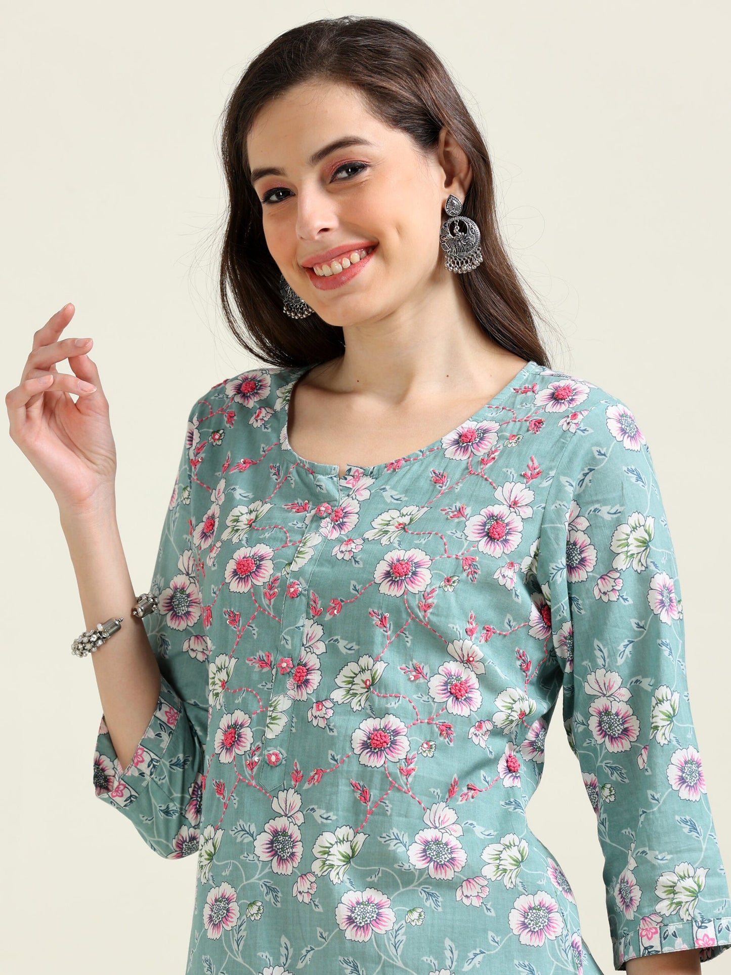 Sea Green Summer Glow – Handworked Cotton 3-Piece Set (2DF-6-C3)
