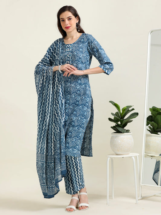 Indigo Harmony – Timeless Handworked Cotton 3 piece set (2DF-6-C7)