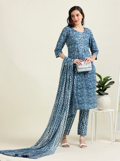 Indigo Harmony – Timeless Handworked Cotton 3 piece set (2DF-6-C7)