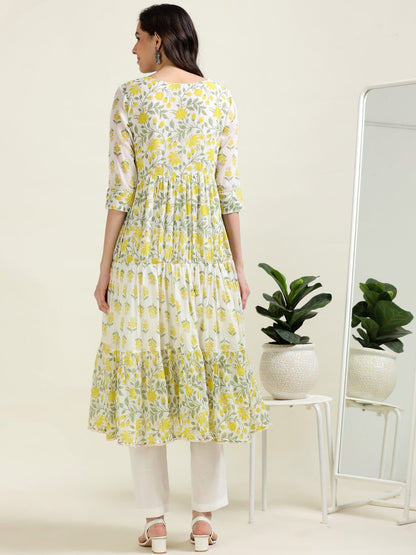 Off-White Brunch Bloom – Anarkali Cotton 3-Piece Se (2DF-9-C5)
