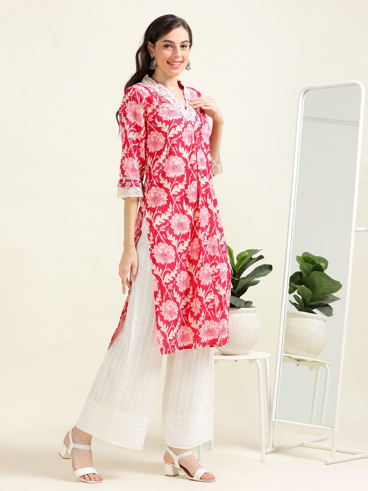 Cherry Pearl Glow – Mul Cotton & Palazzo Set (2FW-2-B2)