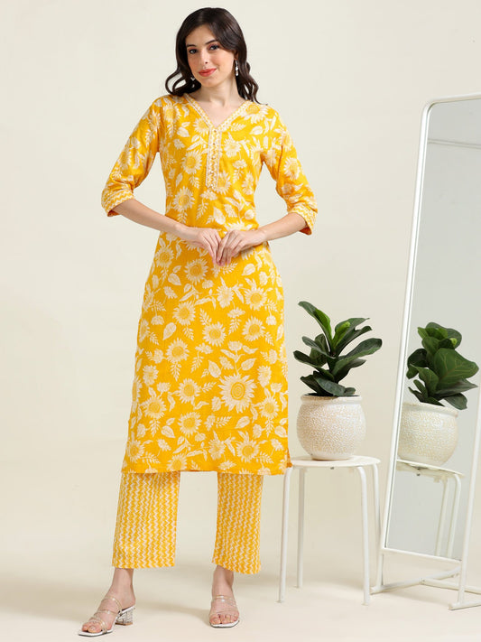 Yellow Lace Delight – Cotton 2-Piece Kurti Set (2FW-4-B6)