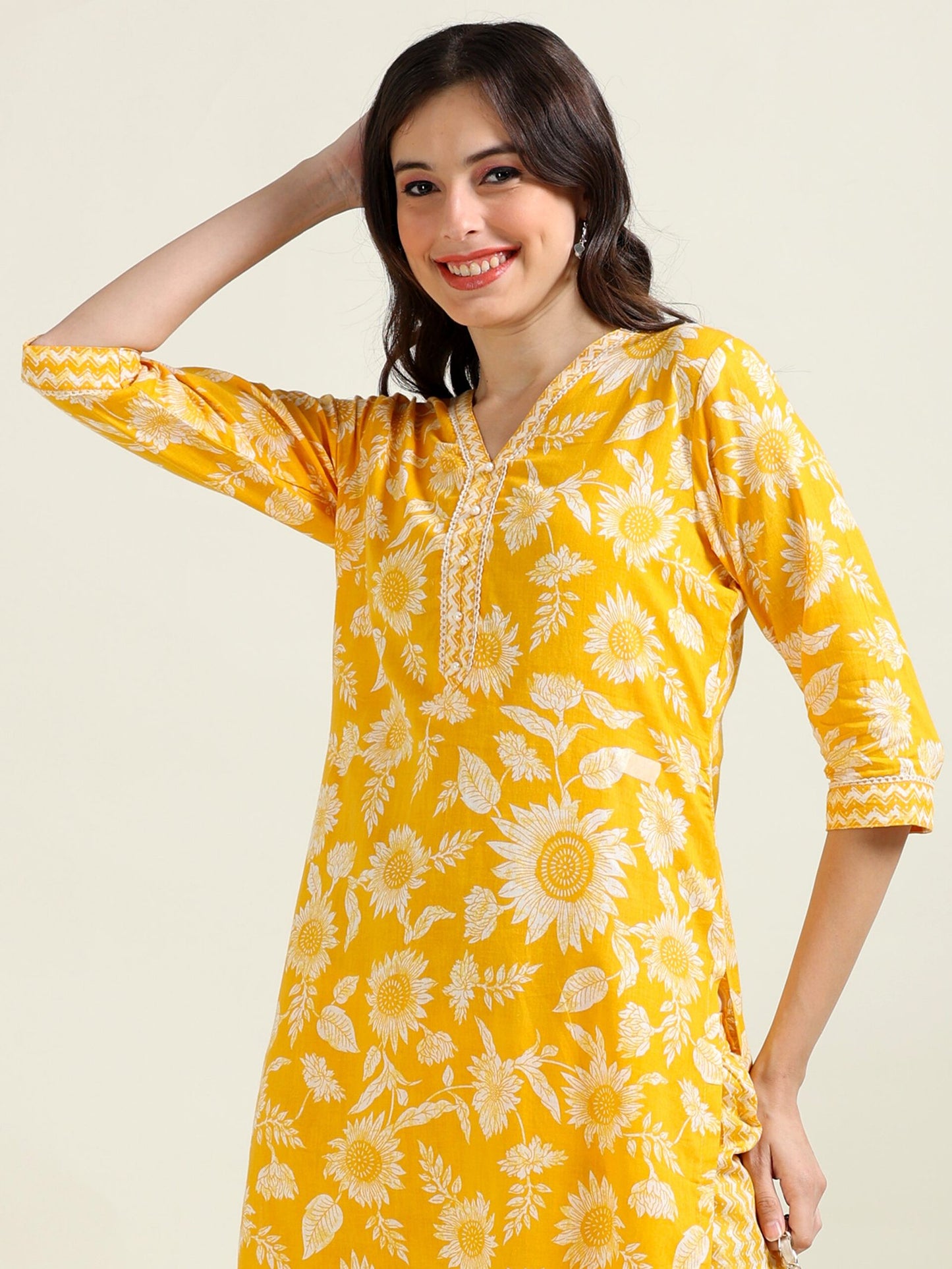 Yellow Lace Delight – Cotton 2-Piece Kurti Set (2FW-4-B6)