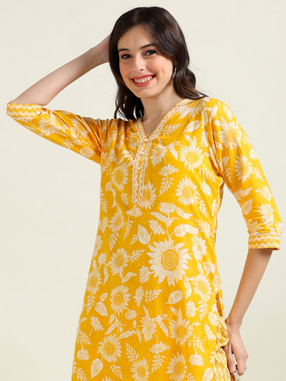 Yellow Lace Delight – Cotton 2-Piece Kurti Set (2FW-4-B6)