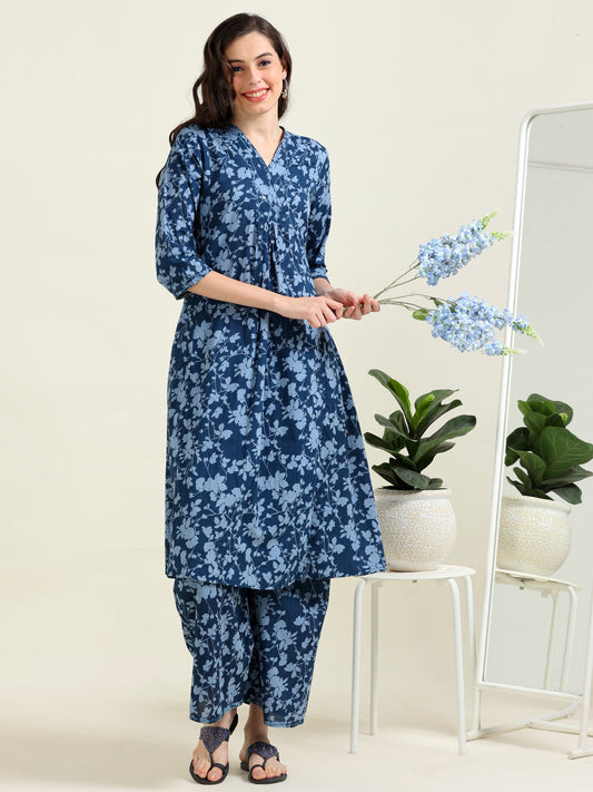 Navy Mirror Glow – Cotton A-Line Co-ord Set (2FW-6-B4)