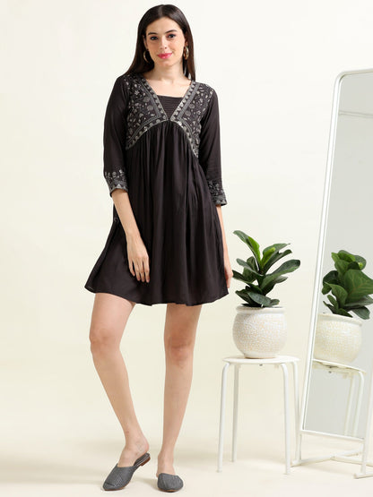 Black Chic Cocktail – Indo-Western Cotton Blend Dress- (2PS-0-A8)