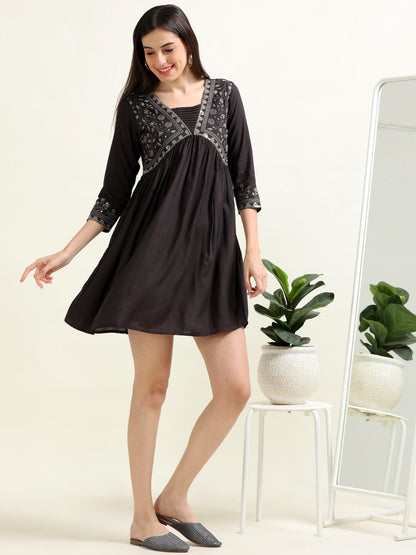 Black Chic Cocktail – Indo-Western Cotton Blend Dress- (2PS-0-A8)