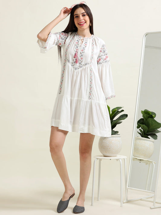 White Elegance – String Detail Indo-Western Dress (2PS-9-A5)