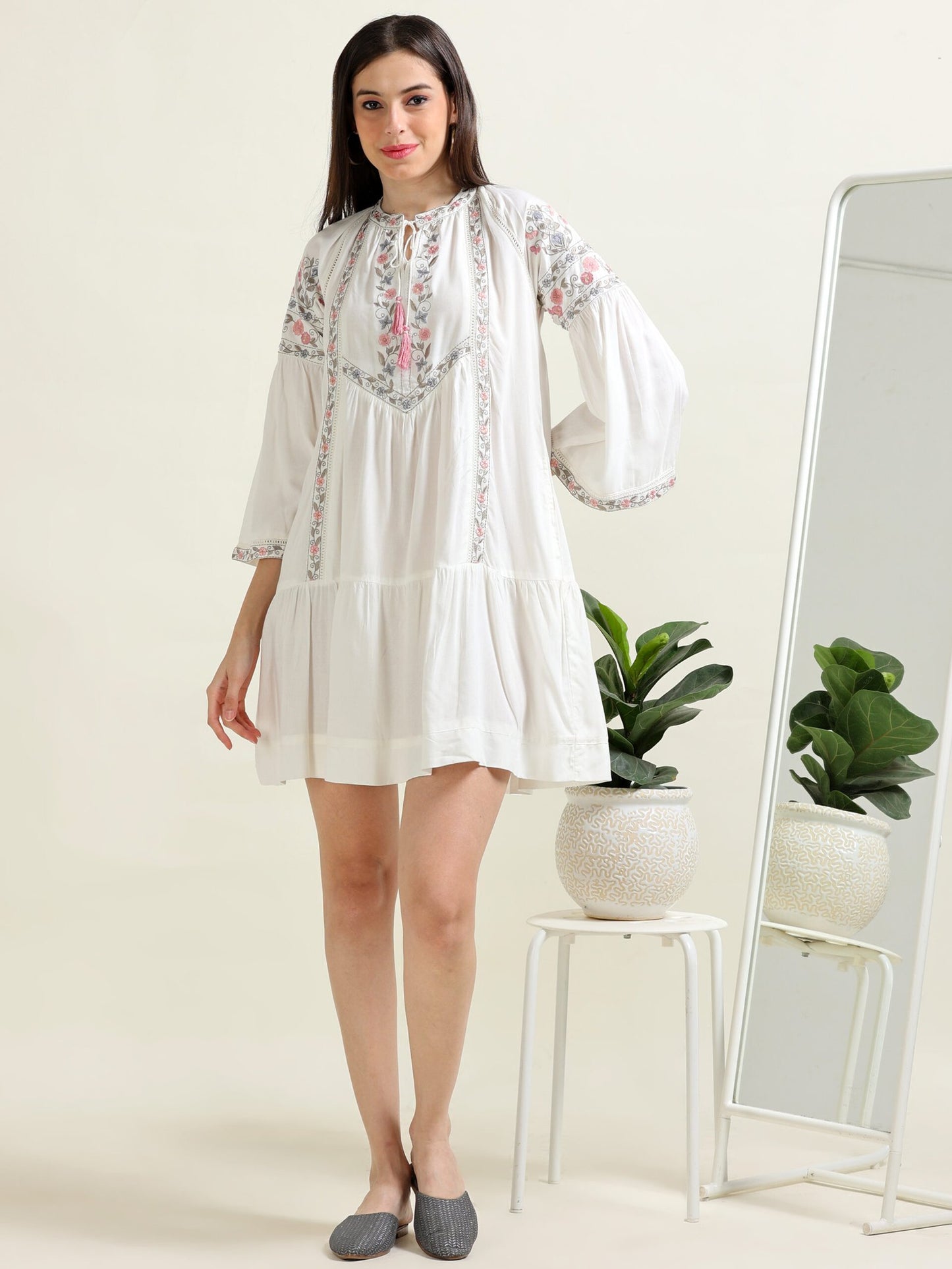 White Elegance – String Detail Indo-Western Dress (2PS-9-A5)