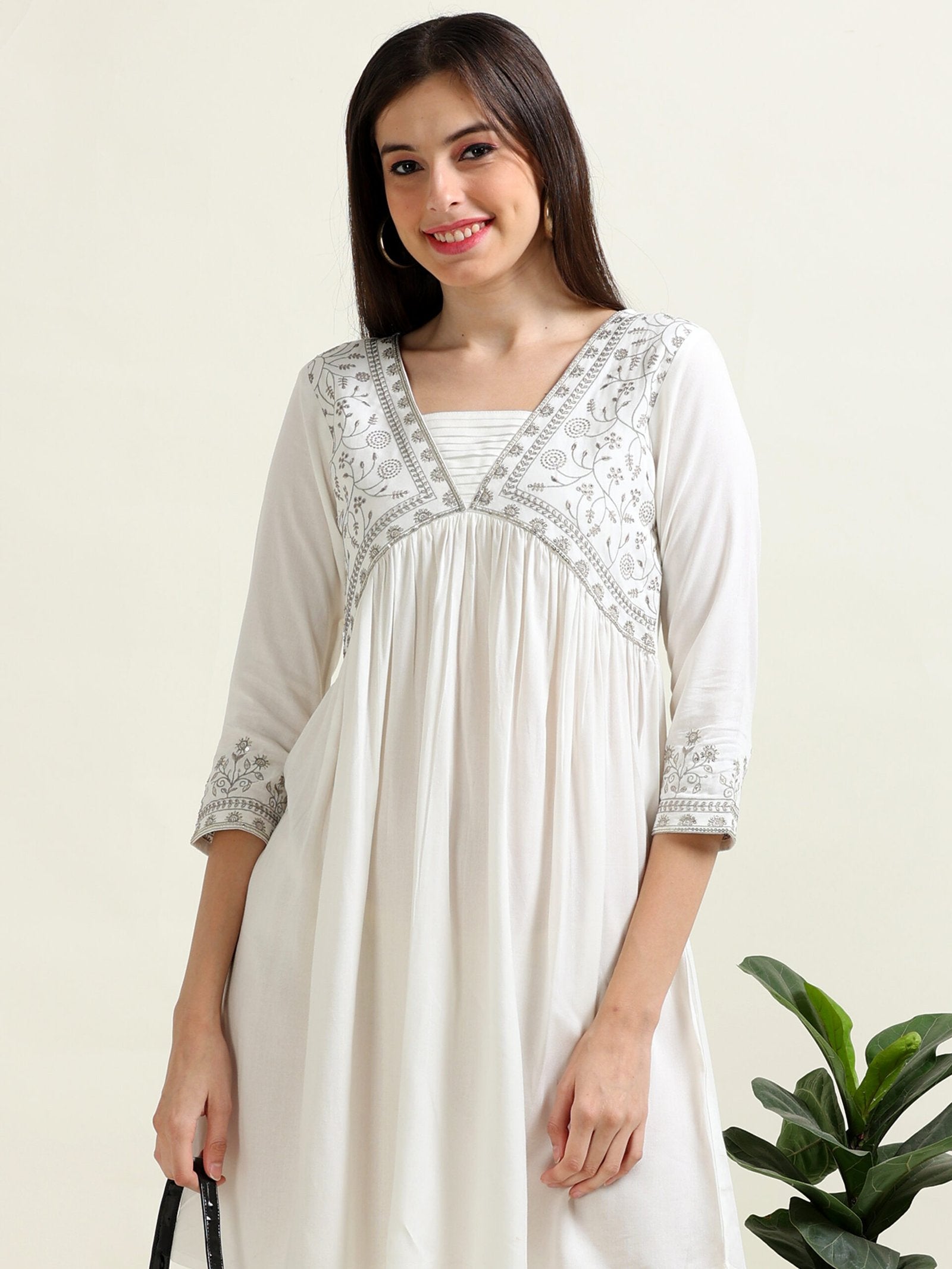 White Brunch Belle Alia Yoke Cotton Blend Dress (2PS-9-A7) neonari White Brunch Belle Alia Yoke Cotton Blend Dress (2PS-9-A7) neonari